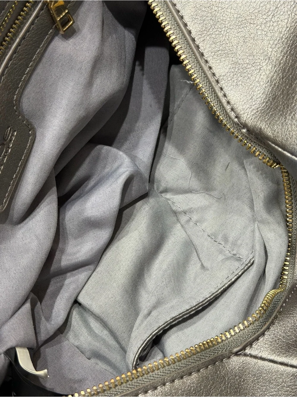 bebe Colette Triple Entry Metallic Gray Chain-Trim Hobo Bag